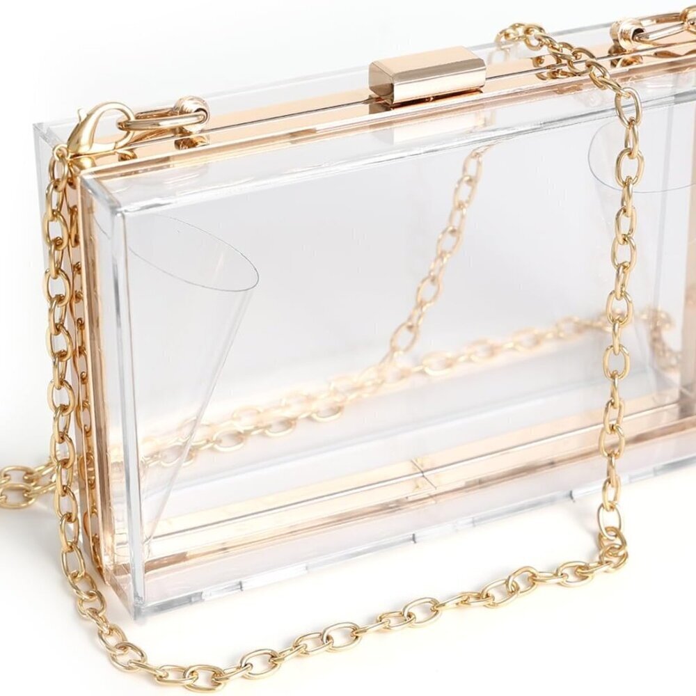 Women Clear Acrylic Crossbody Clutch Small Handbag with Gold Chain Strap